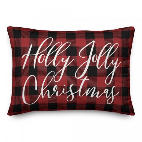 Plaid Holly Jolly Christmas Pillow