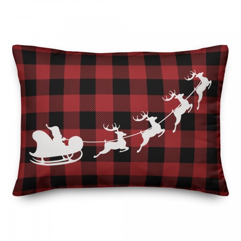 Plaid Santa Sleigh Pillow
