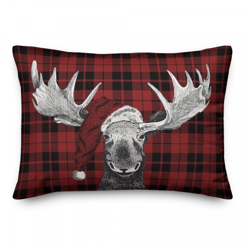 Plaid Christmas Moose Pillow