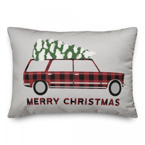 Plaid Christmas Car Pillow