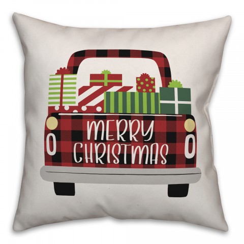Plaid Christmas Truck Pillow