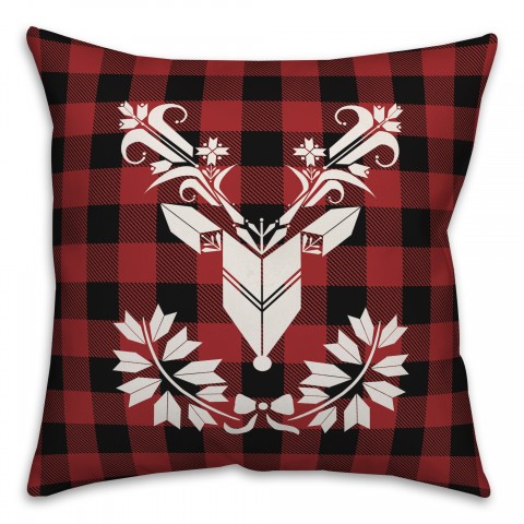 Plaid Ornamental Reindeer Pillow