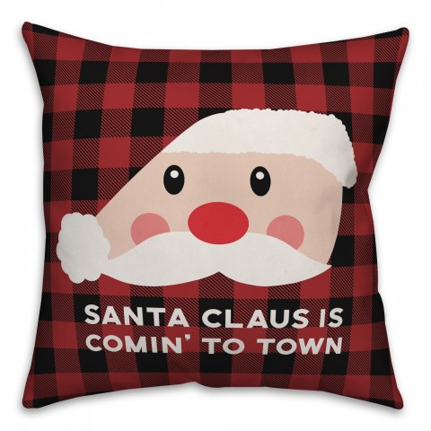 Plaid Santa Is Coming To Town Pillow