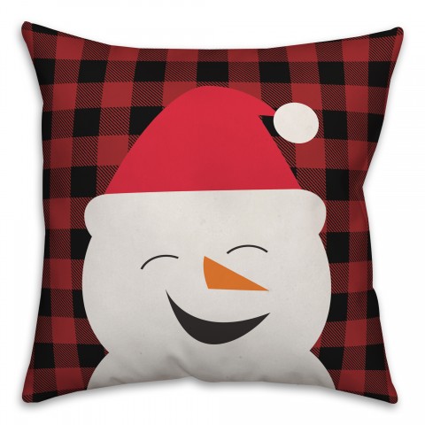 Plaid Smiling Snowman Pillow