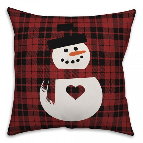 Plaid Snowman Heart Pillow