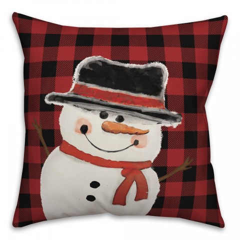 Plaid Winter Snowman Pillow