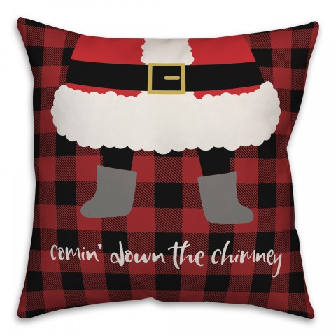 Plaid Santa Comin' Down The Chimney Pillow