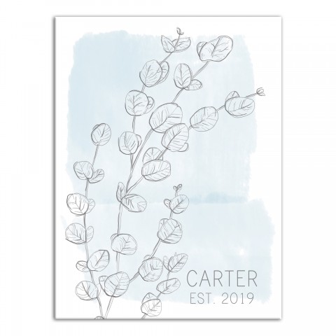 Blue Watercolor Eucalyptus 12x16 Personalized Canvas Wall Art
