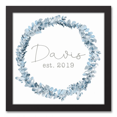 Eucalyptus Family Name Wreath 12x12 Personalized Black Framed Canvas