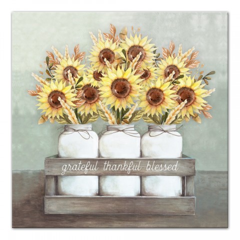 Sunflower Mason Jar Trio 24x24 Canvas Wall Art