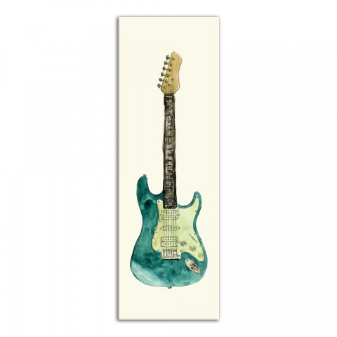 Blue Watercolor Electric Guitar 12x36 Canvas Wall Art