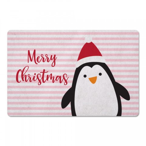 Pink Stripes Penguin 27x18 Floor Mat
