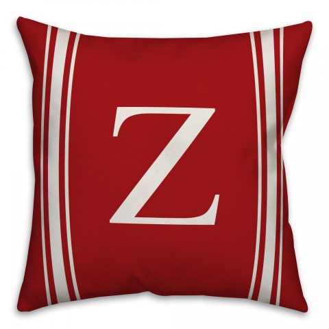 Red Farmhouse Stripes Monogram Spun Poly Pillow