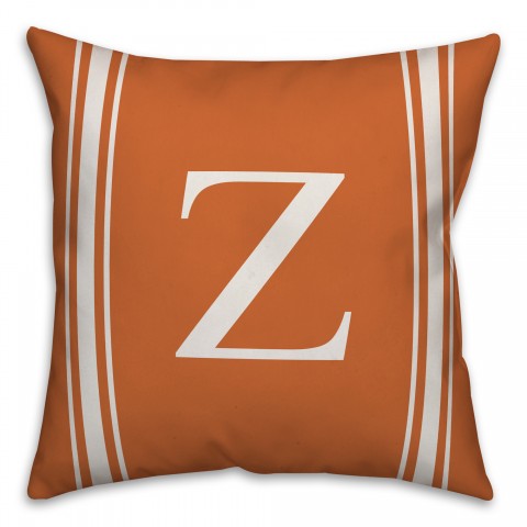 Orange Farmhouse Stripes Monogram Spun Poly Pillow