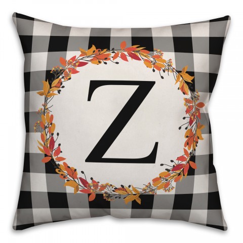 Harvest Buffalo Check Plaid Monogram Spun Poly Pillow