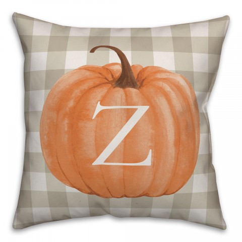 Harvest Pumpkin Buffalo Check Plaid Monogram Spun Poly Pillow