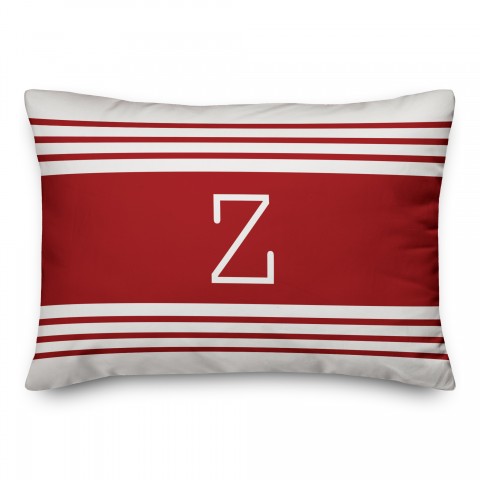 Red Farmhouse Stripes Monogram Pillow