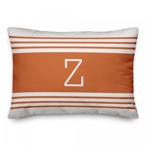 Orange Farmhouse Stripes Monogram Pillow