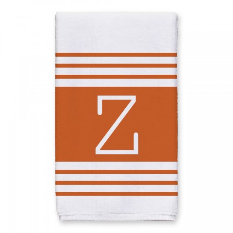 Orange Farmhouse Stripes Monogram Tea Towel
