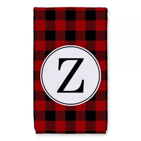 Black & Red Buffalo Check Plaid Monogram Tea Towel