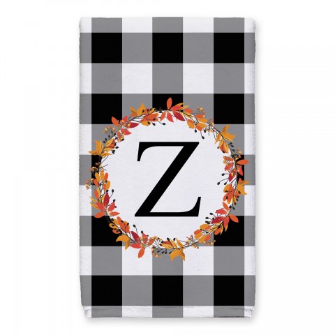 Harvest Buffalo Check Plaid Monogram Tea Towel