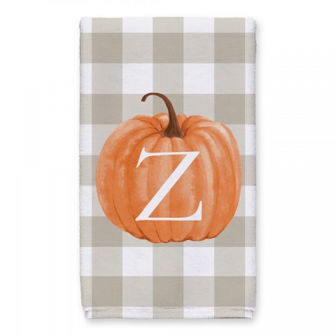 Harvest Pumpkin Buffalo Check Plaid Monogram Tea Towel