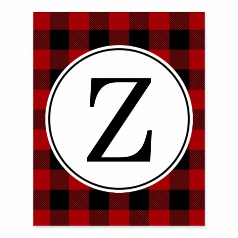 Black & Red Buffalo Check Monogram Tabletop Art Print