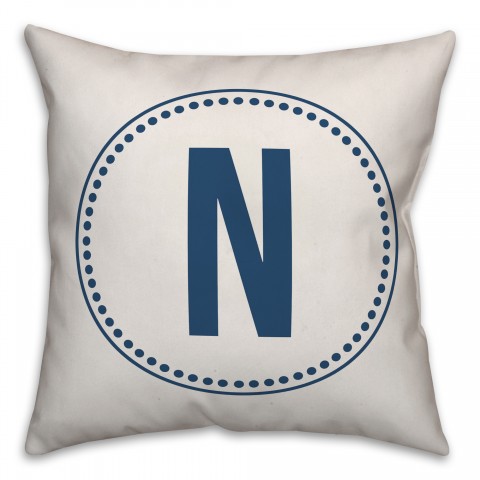 Circle Dotted Border Monogram In Blue 18x18 Personalized Indoor / Outdoor Pillow