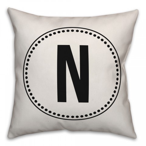 Circle Dotted Border Monogram In Black Stripes 18x18 Personalized Indoor / Outdoor Pillow