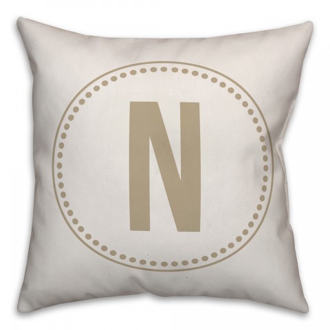Circle Dotted Border Monogram In Khaki Stripes 18x18 Personalized Indoor / Outdoor Pillow