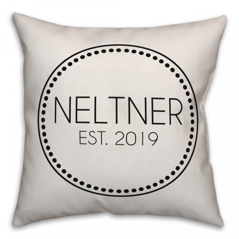 Circle Dotted Border Name Date In Black Stripes 18x18 Personalized Indoor / Outdoor Pillow