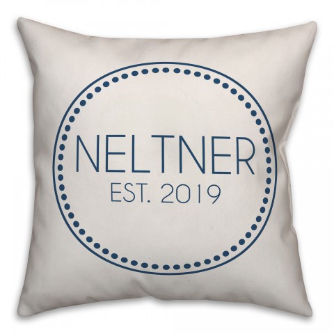Circle Dotted Border Name Date In Navy Stripes 18x18 Personalized Indoor / Outdoor Pillow