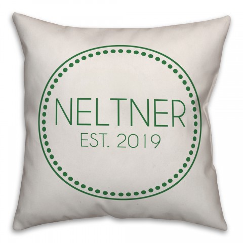 Circle Dotted Border Name Date In Green Stripes 18x18 Personalized Indoor / Outdoor Pillow