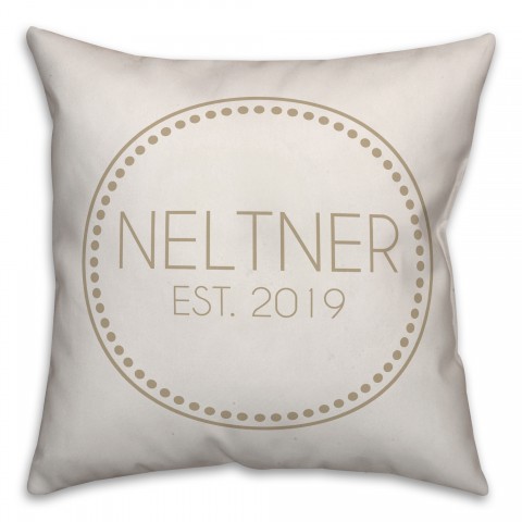 Circle Dotted Border Name Date In Khaki Stripes 18x18 Personalized Indoor / Outdoor Pillow