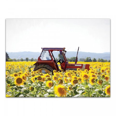Painted Sunflower Tractor  18x24 Canvas Wall Art