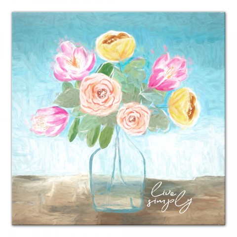 Colorful Painted Flowers  24x24 Canvas Wall Art