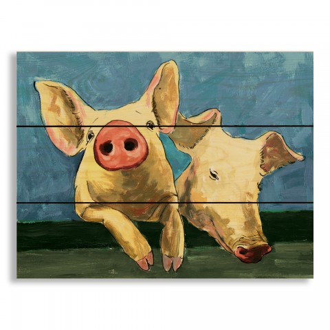 Happy Pigs 14x10.5 Pallet Wood Art