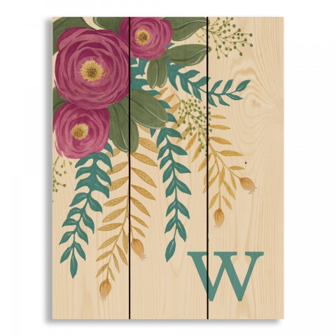 Plum and Blue Florals with Monogram 10.5x14 Personalized Pallet Wood Art