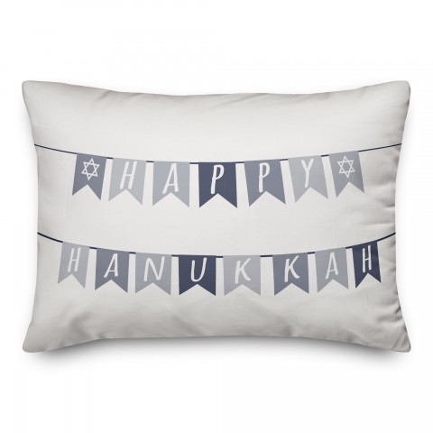 Neutral Happy Hanukkah Flags Pillow