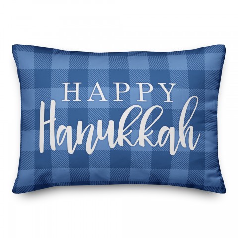Happy Hanukkah Buffalo Check Pillow