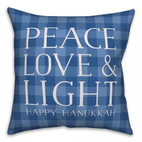 Peace Love Light Plaid Pillow