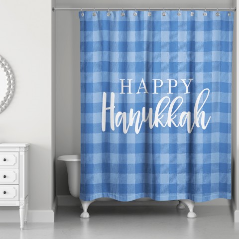 Happy Hanukkah Buffalo Check 71x74 Shower Curtain