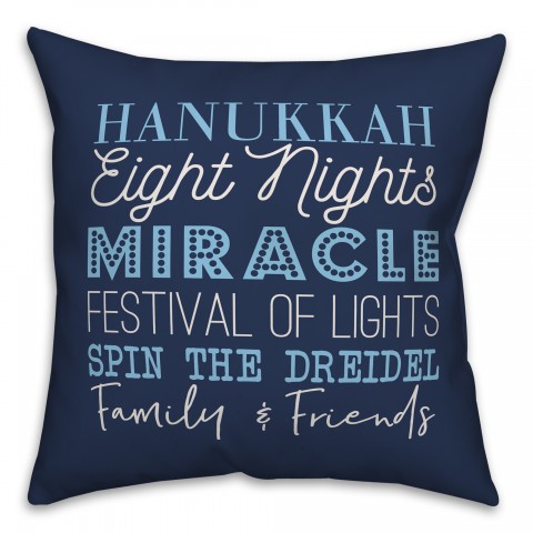 Blue Hanukkah Words Pillow
