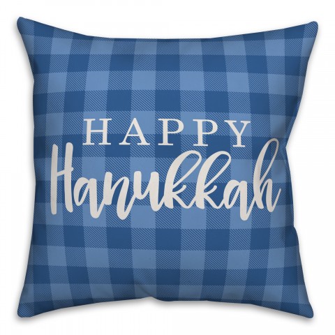 Happy Hanukkah Buffalo Check Pillow