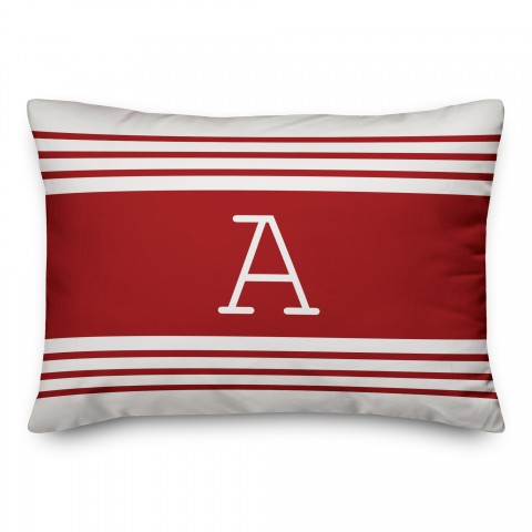 Red Farmhouse Stripes Monogram 14x20 Personalized Spun Poly Pillow