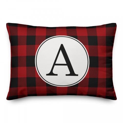 Red & Black Buffalo Check Plaid Monogram 14x20 Personalized Spun Poly Pillow