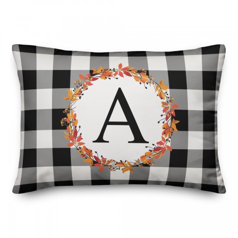 Harvest Buffalo Check Plaid Monogram 14x20 Personalized Spun Poly Pillow