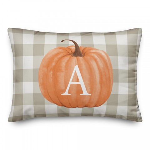 Harvest Pumpkin Buffalo Check Plaid Monogram 14x20 Personalized Spun Poly Pillow