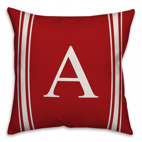 Red Farmhouse Stripes Monogram 18x18 Personalized Spun Poly Pillow