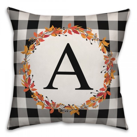 Harvest Buffalo Check Plaid Monogram 18x18 Personalized Spun Poly Pillow